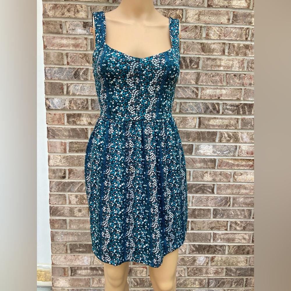 90s Vintage Turquoise Floral Mini Sundress